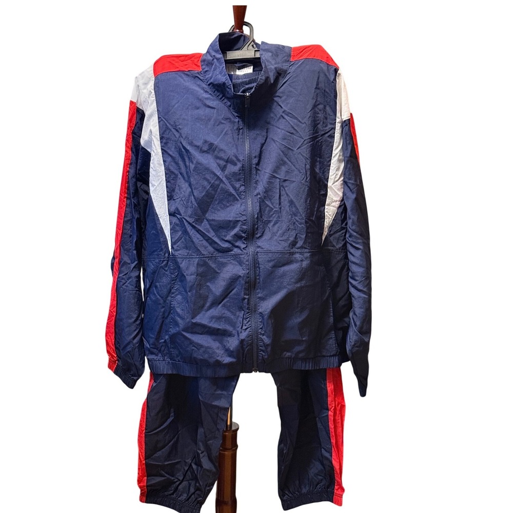 Reebok Womens 3X‎ Woven Tracksuit Set Navy Blue Red White Windbreaker Pants NEW